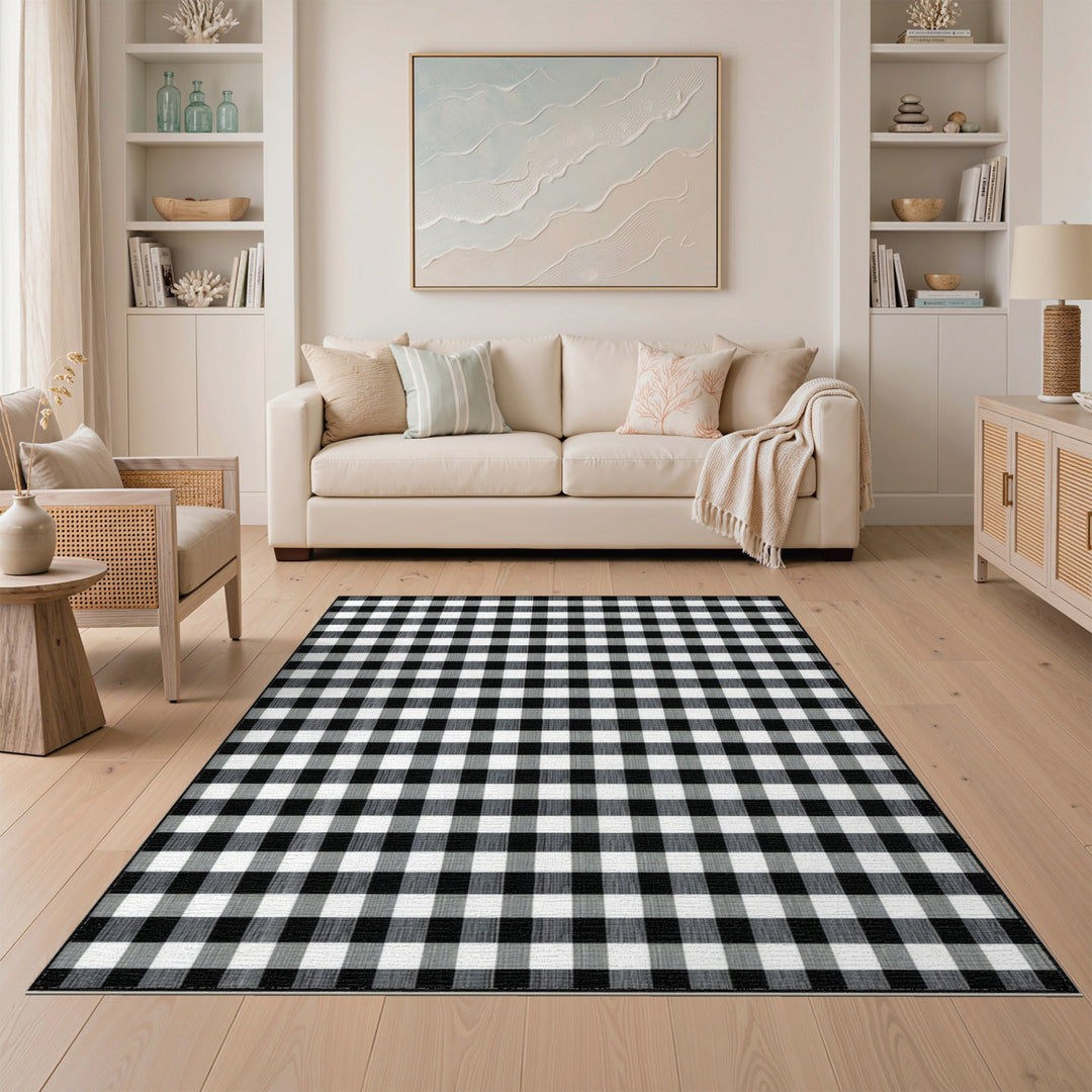 Black White Checkered Geometric Area Rug