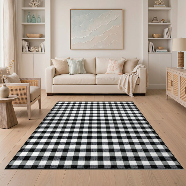 Black White Checkered Geometric Area Rug