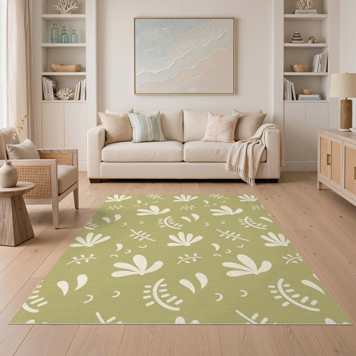 Sage Green Floral Washable Area Rug