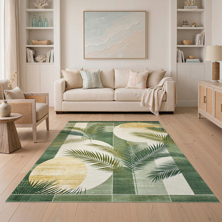 Geometric Modern Green Geometric Palm Leaf Area Rug