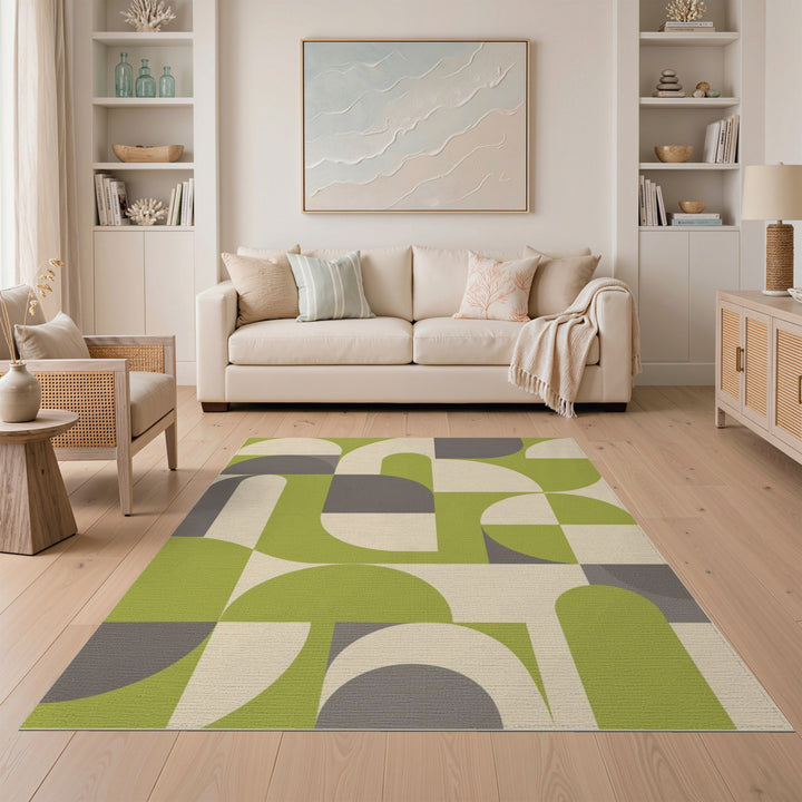 Green Geometric Arch Geometric Modern Area Rug