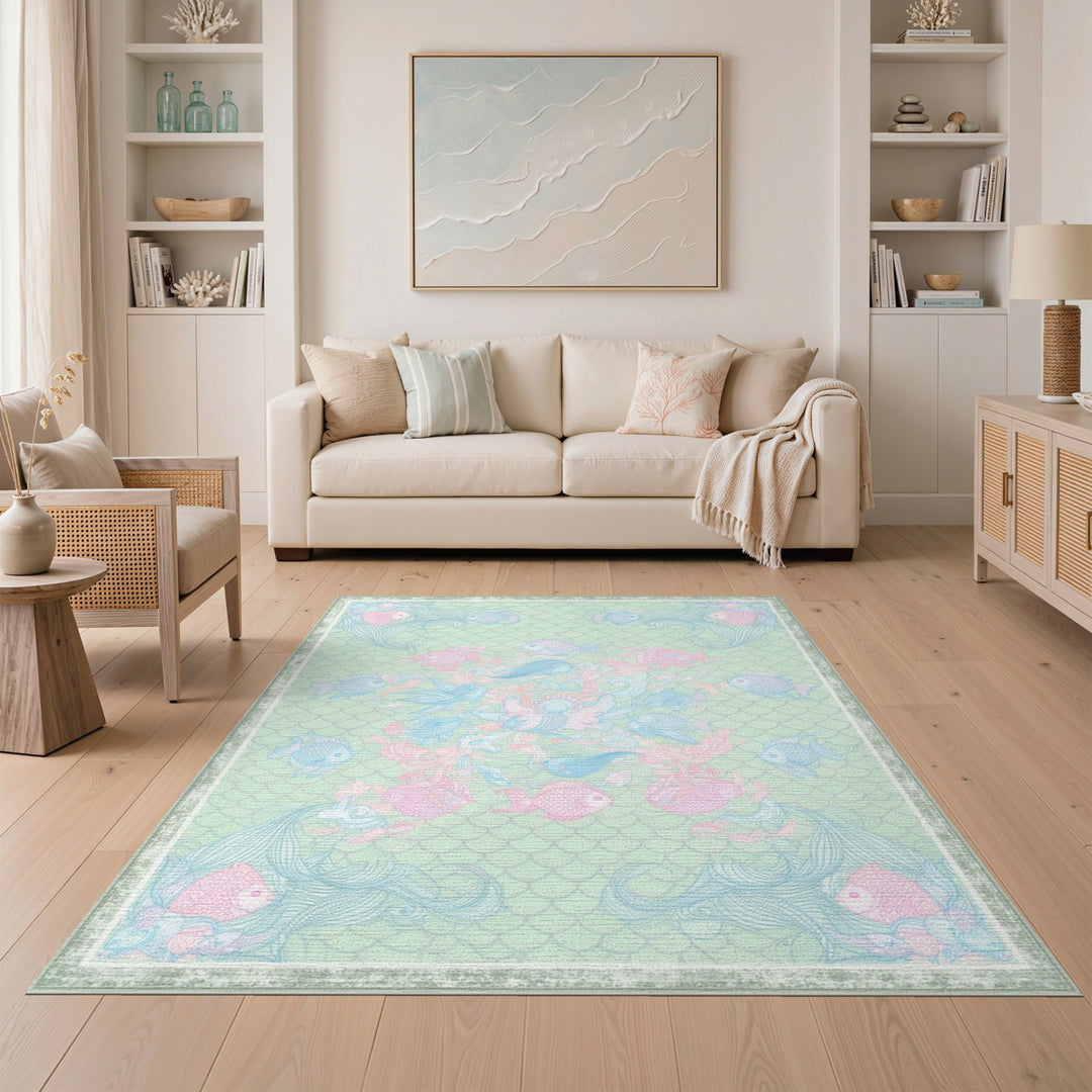 Mint Green Coastal Fish Area Rug