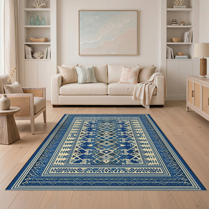 Blue Geometric Tribal Area Rug