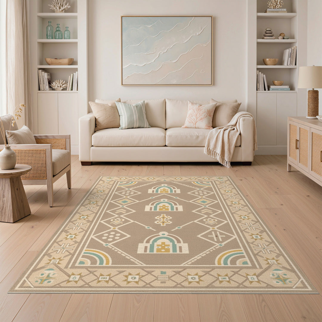 Beige Southwestern Geometric Area Rug