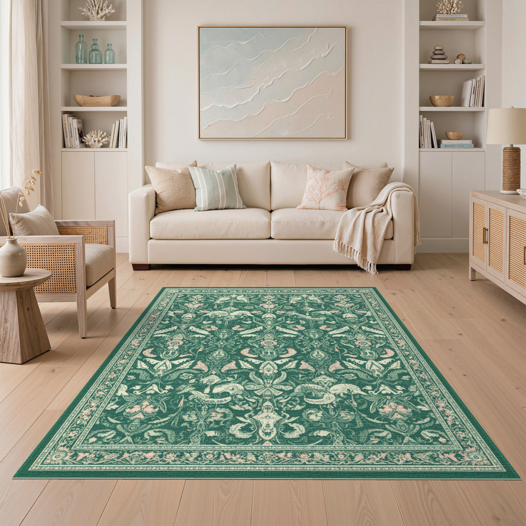 Floral Green Floral Persian Area Rug