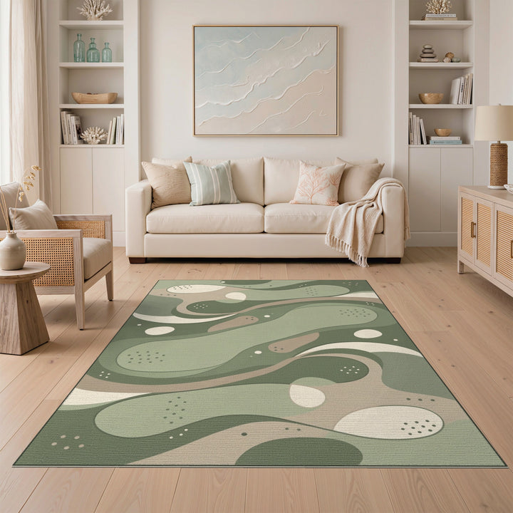 Organic Flow Green Abstract Area Rug