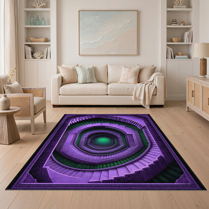 Purple Geometric Spiral Staircase Area Rug