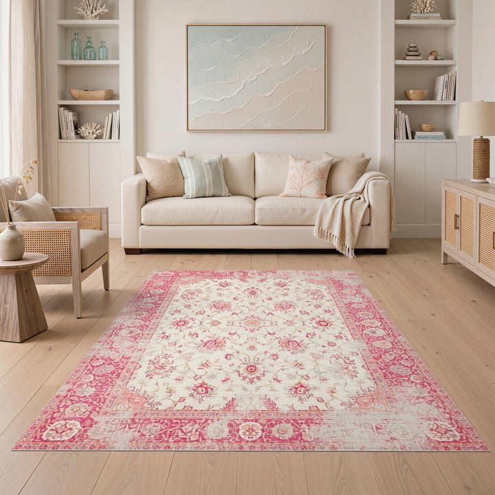 Pink Floral Vintage Area Rug