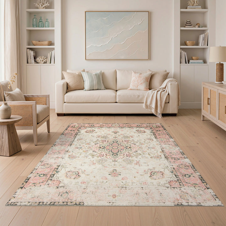 Pink Floral Vintage Medallion Area Rug