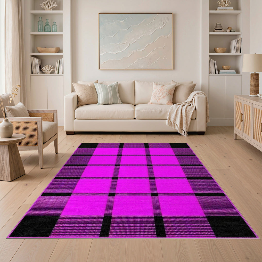 Pink Geometric Modern Pink Black Plaid Geometric Area Rug