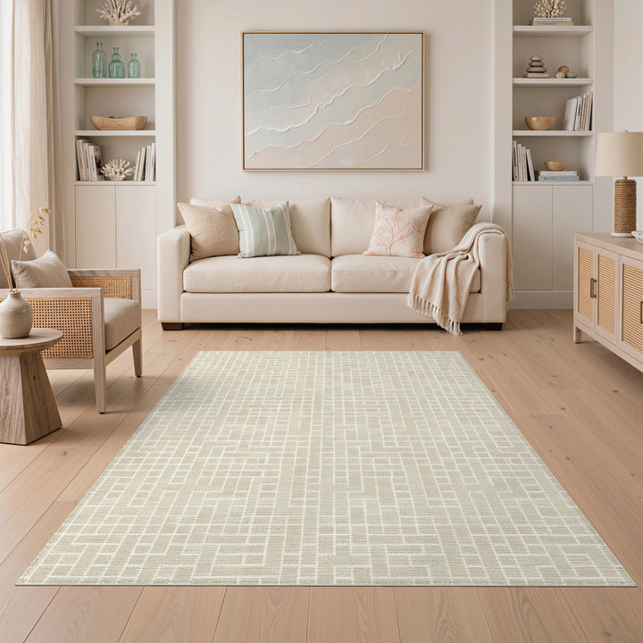Beige Geometric Block Beige and Neutral Area Rug