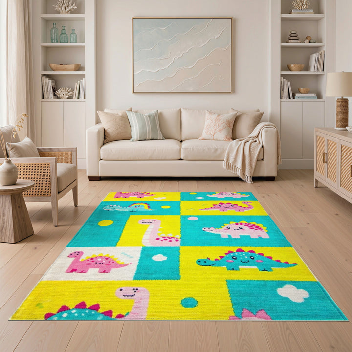 Colorful Cartoon Dinosaur Kids Area Rug