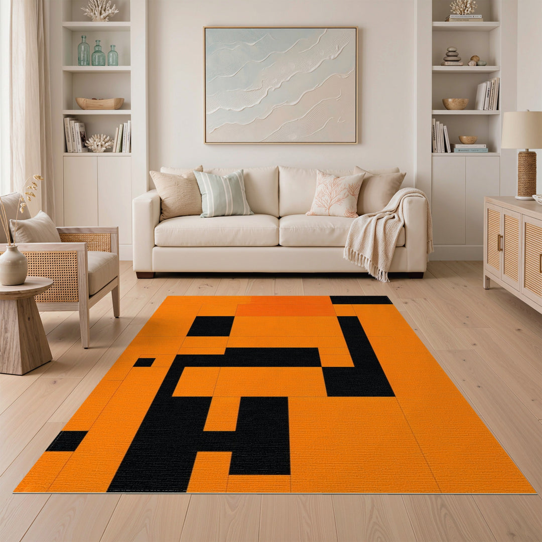 Orange Geometric Modern Area Rug