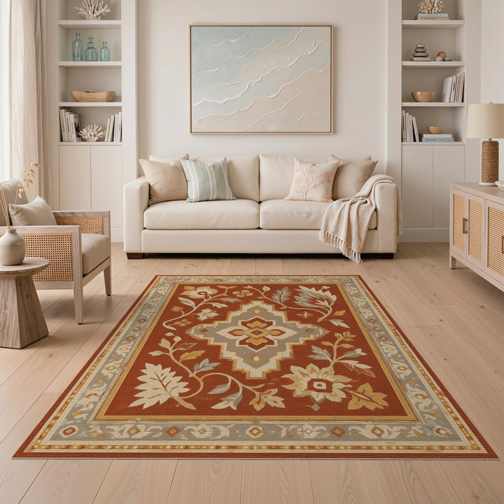 Red Floral Vintage Medallion Rug