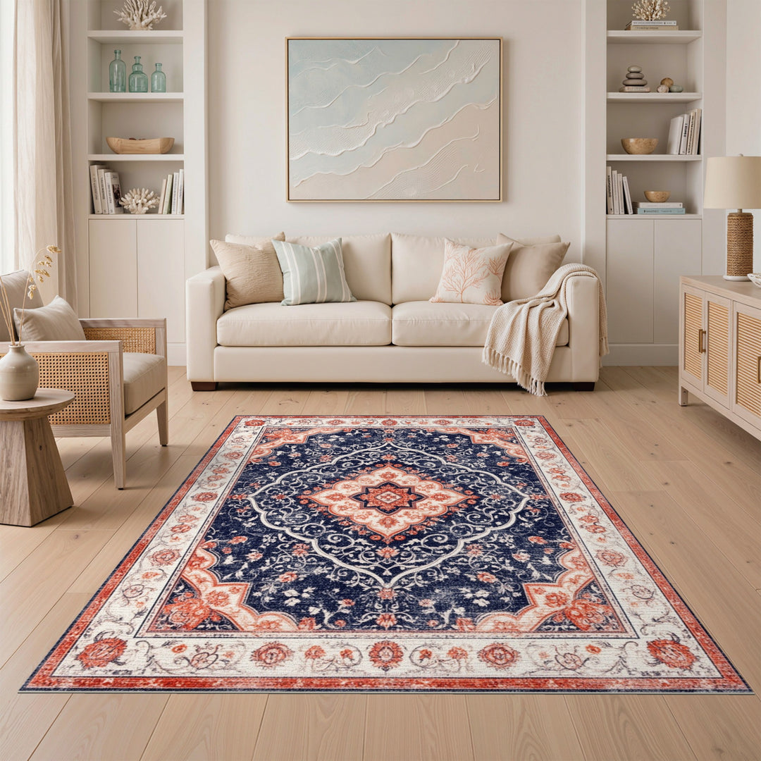 Medallion Navy Blue Persian Floral Medallion Rug