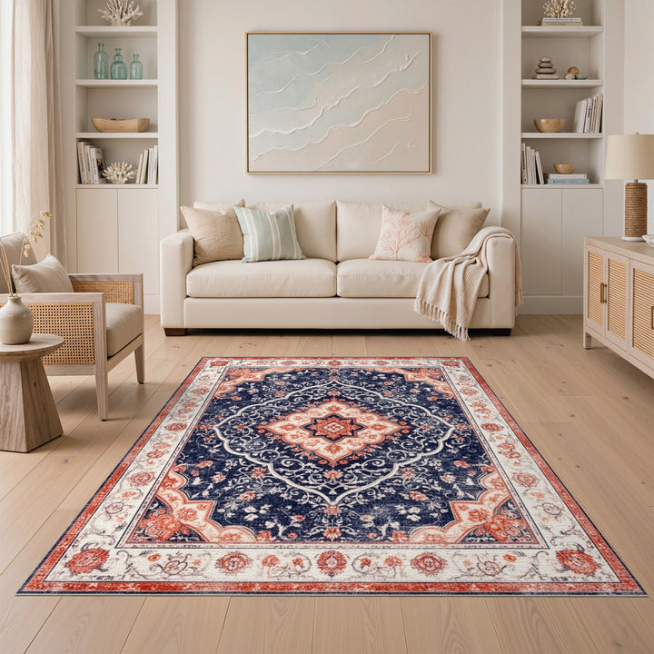 Medallion Navy Blue Persian Floral Medallion Rug