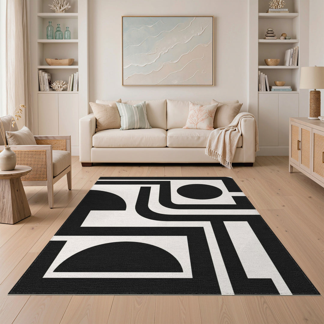 Black White Geometric Modern Area Rug
