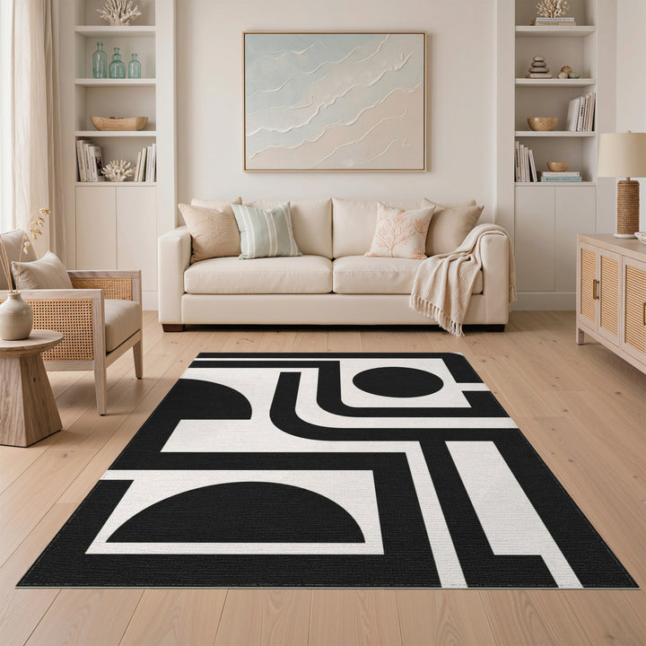 Black White Geometric Modern Area Rug