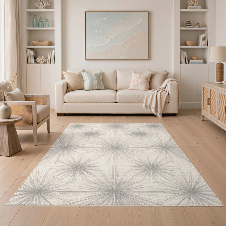 Grey Starburst Geometric Modern Area Rug