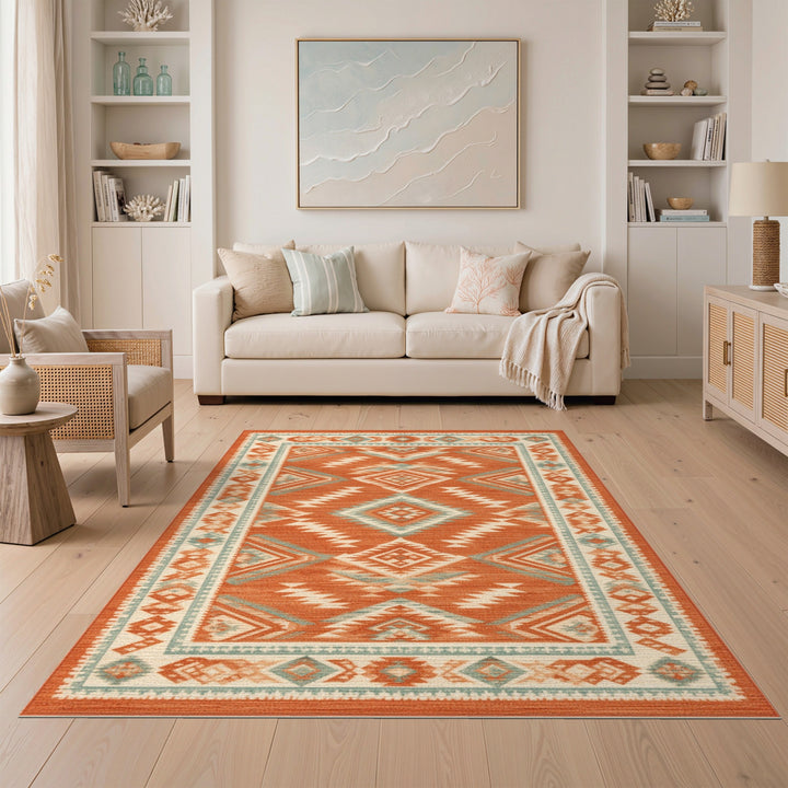 Orange Southwestern Geometric Area Rug