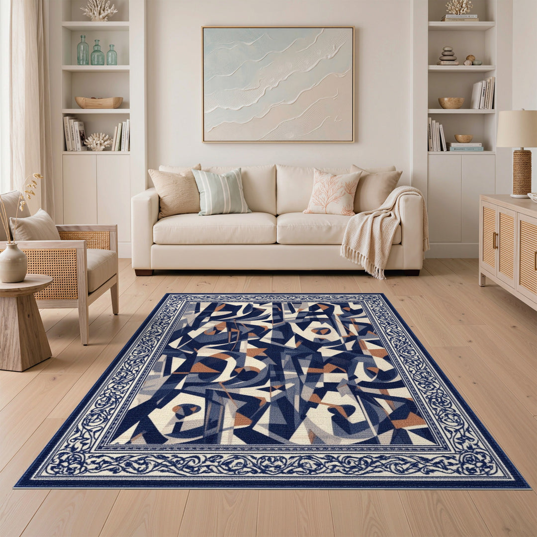 Abstract Geometric Navy Area Rug