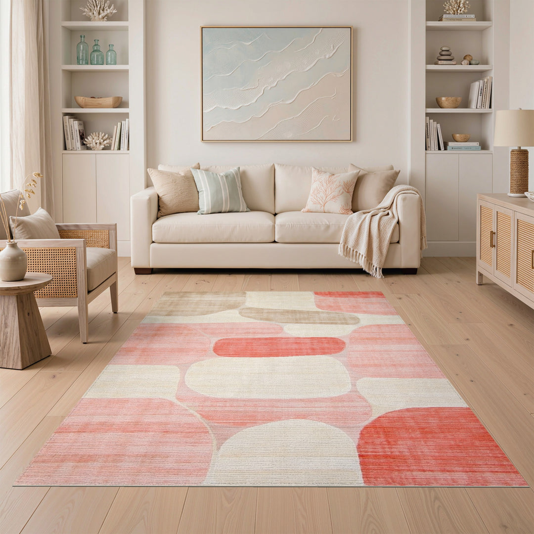 Blush Pink Abstract Pink Area Rug
