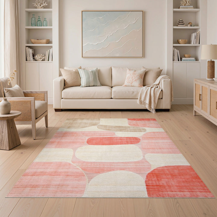 Blush Pink Abstract Pink Area Rug
