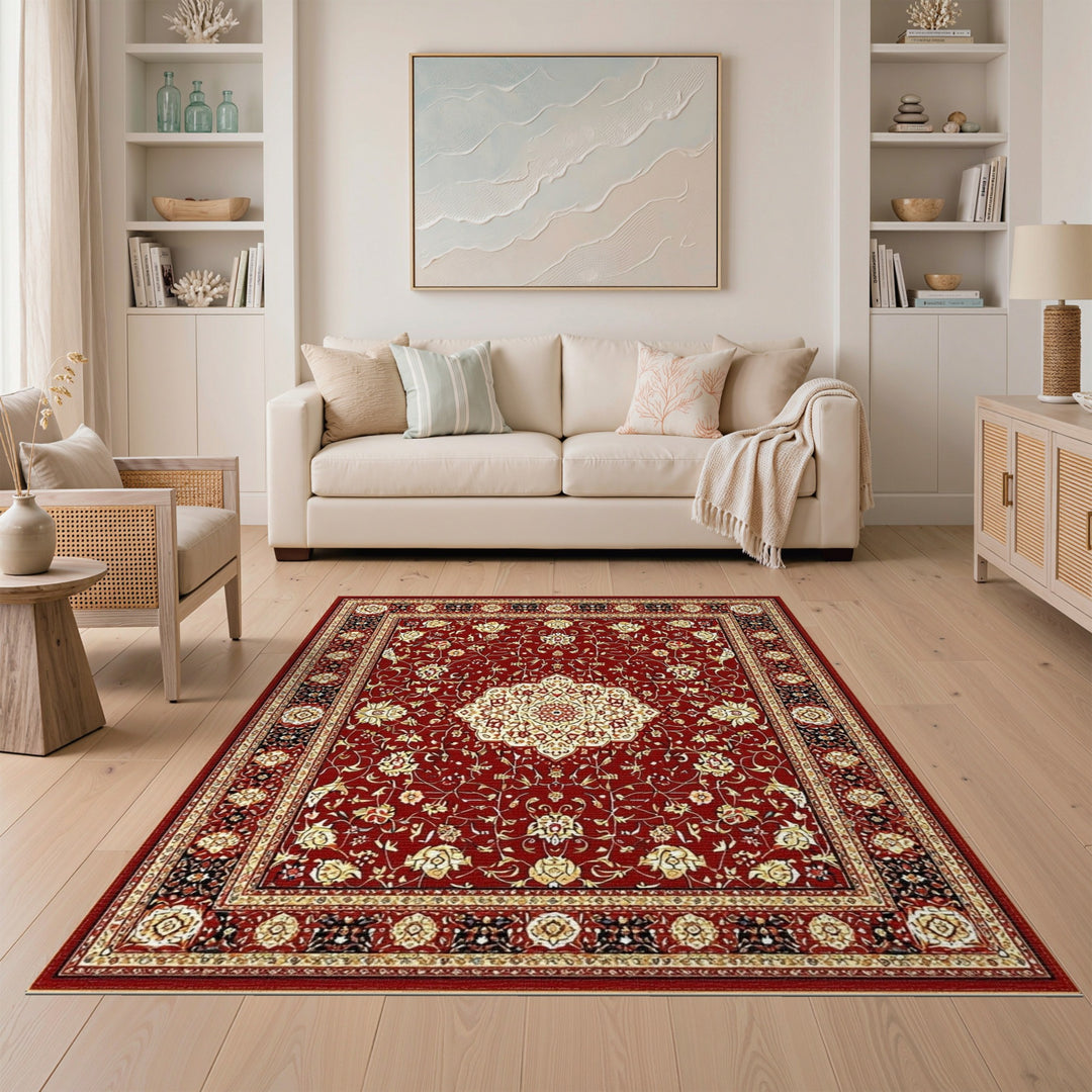 Red Persian Floral Medallion Area Rug