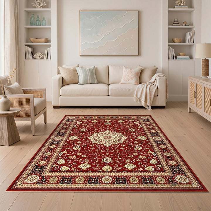Red Persian Floral Medallion Area Rug