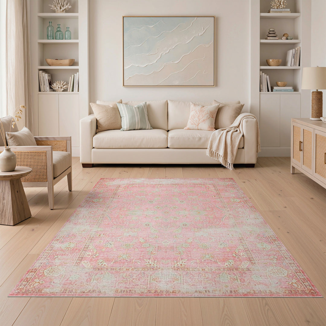 Distressed Vintage Floral Pink Distressed Floral Vintage Area Rug