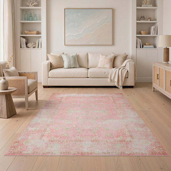 Distressed Vintage Floral Pink Distressed Floral Vintage Area Rug