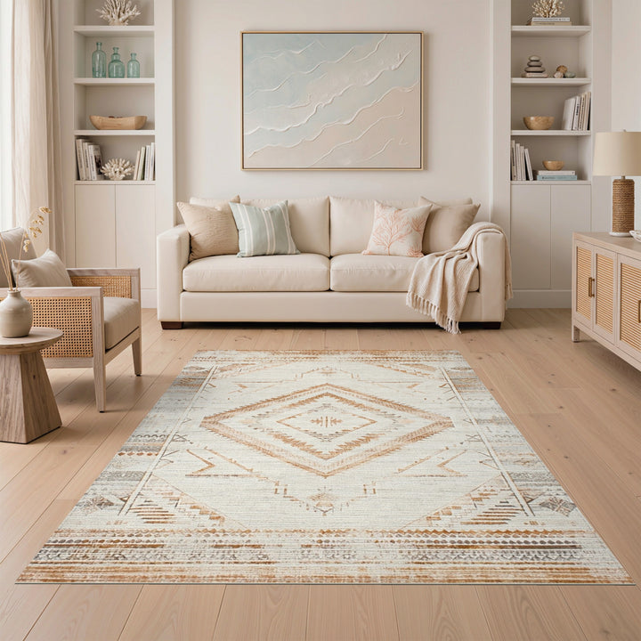 Brown Tan Heritage Tribal Diamond Area Rug