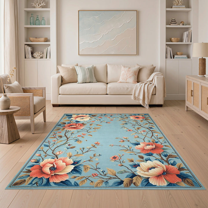 Blue Floral Vintage Area Rug