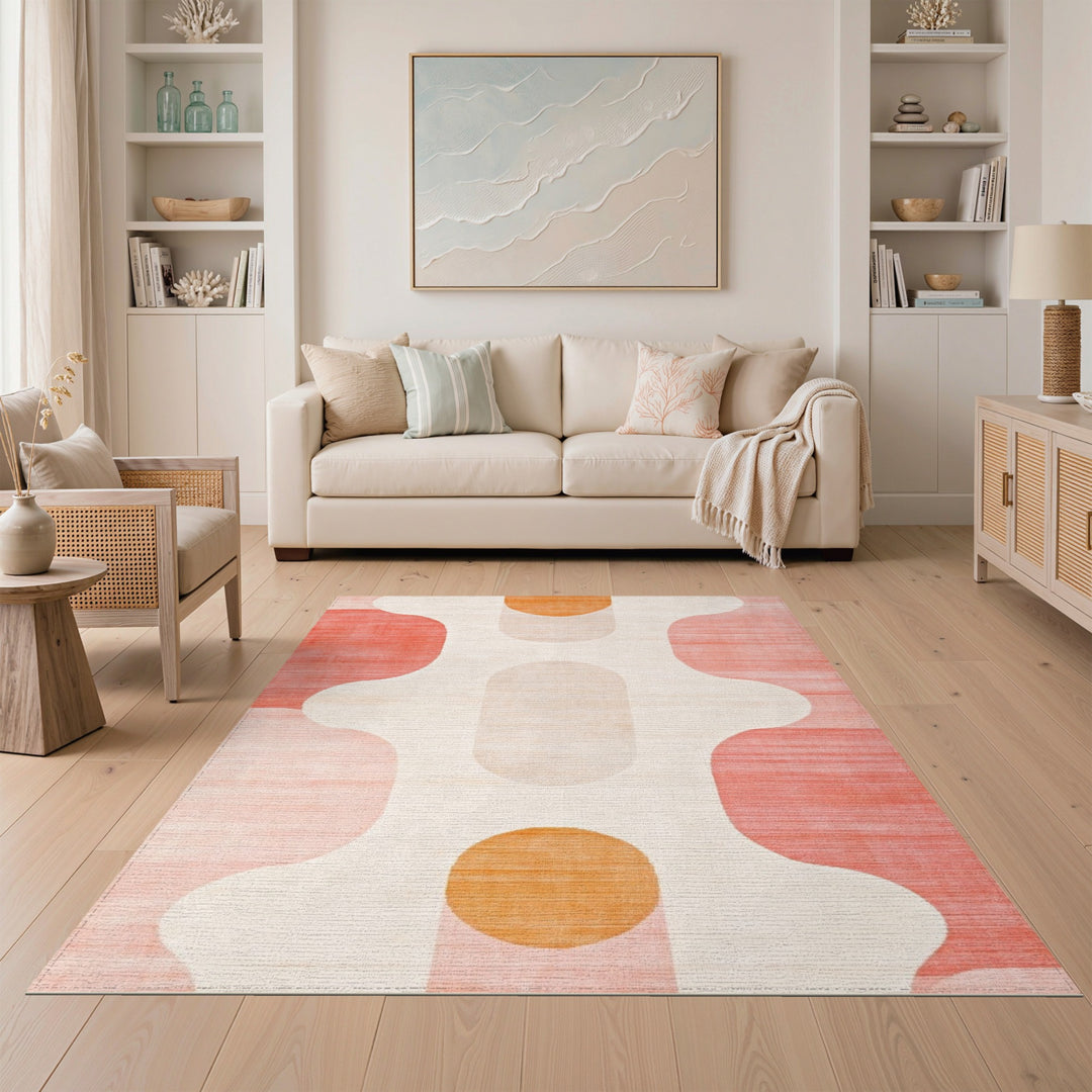 Pink Geometric Wave Geometric Modern Area Rug