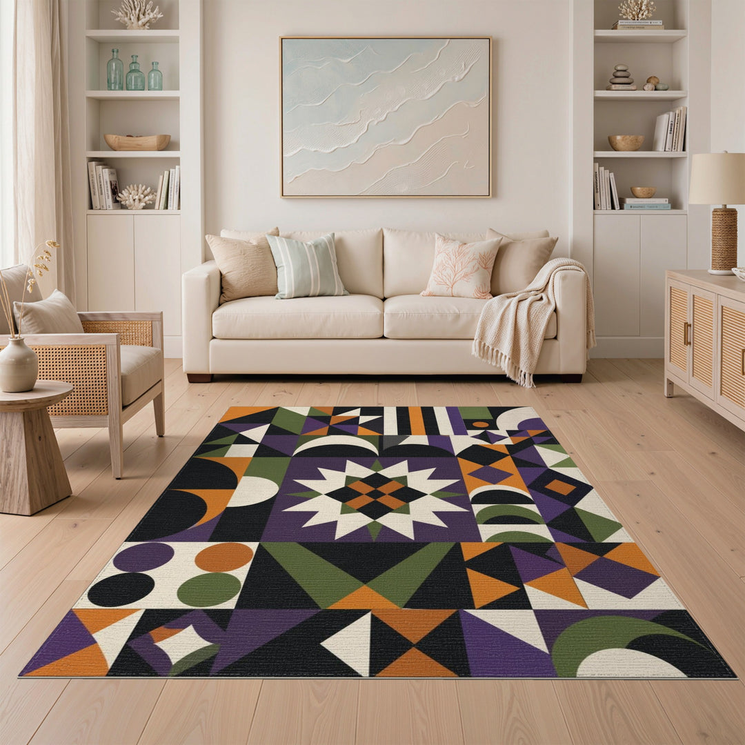 Multi-Color Geometric Starburst Area Rug