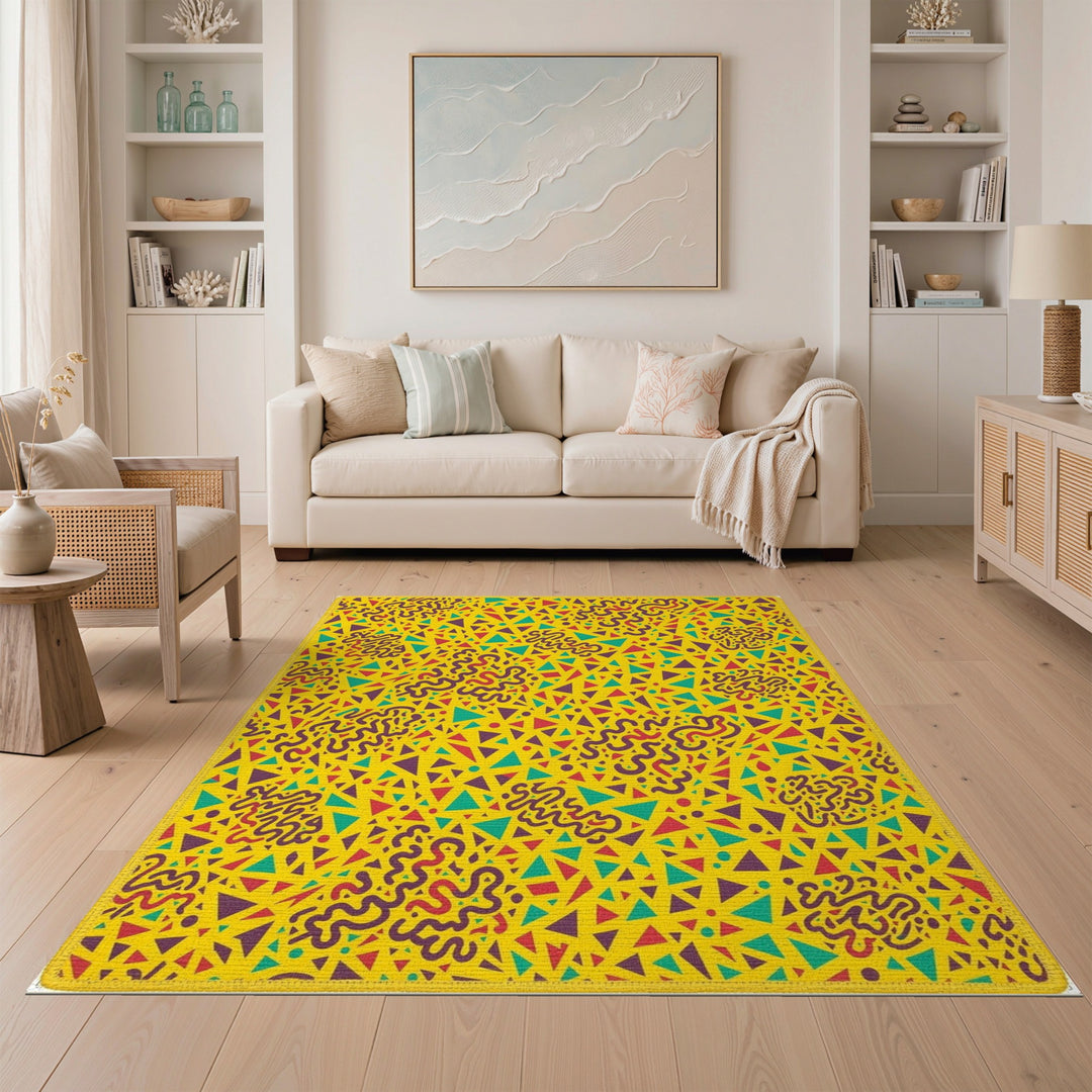Vibrant Yellow Geometric Squiggle Area Rug