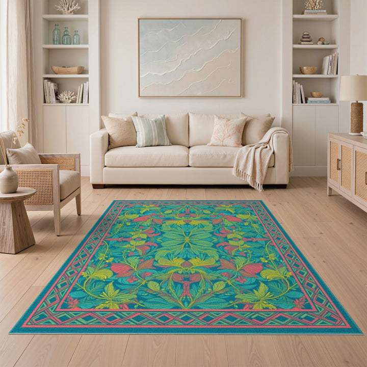 Teal Floral Vintage Area Rug