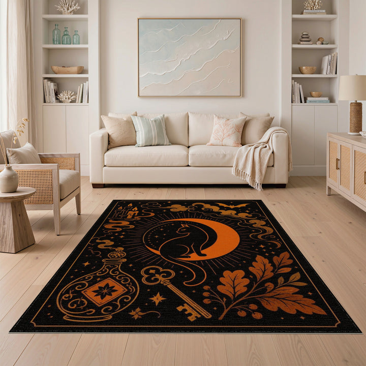 Mystic Cat Crescent Moon Area Rug