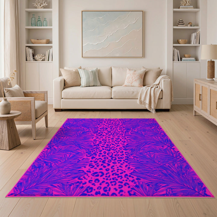 Pink Leopard Palm Washable Area Rug
