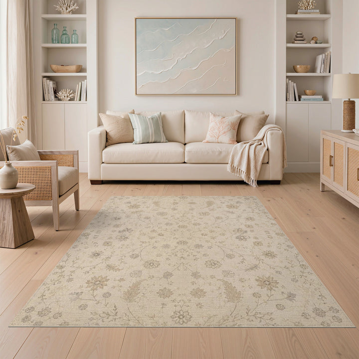Beige Floral Vintage Area Rug