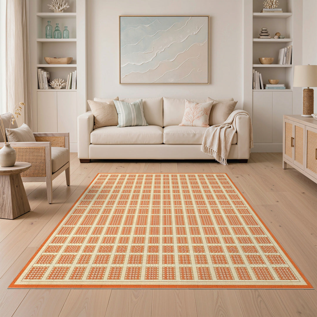 Grid Orange Geometric Grid Area Rug
