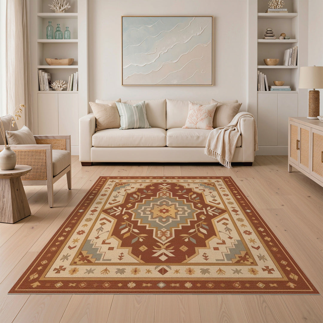 Red Southwestern Medallion Area Rug