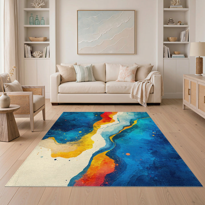 Blue Teal Abstract Fluid Area Rug