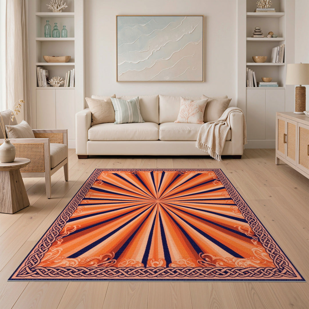 Sunburst Orange Sunburst Geometric Area Rug