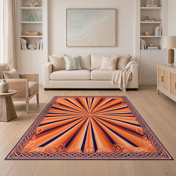 Sunburst Orange Sunburst Geometric Area Rug