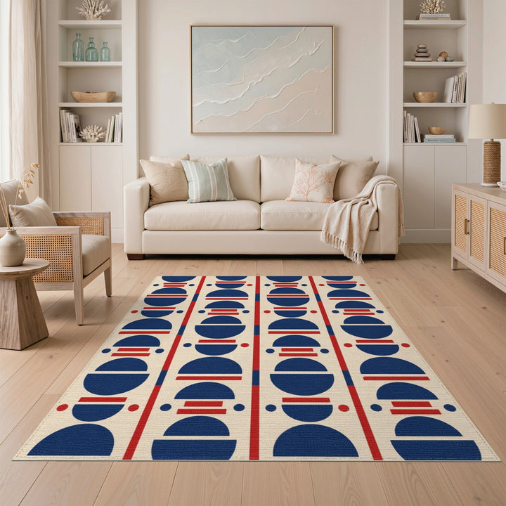 Navy Blue Red Geometric Area Rug