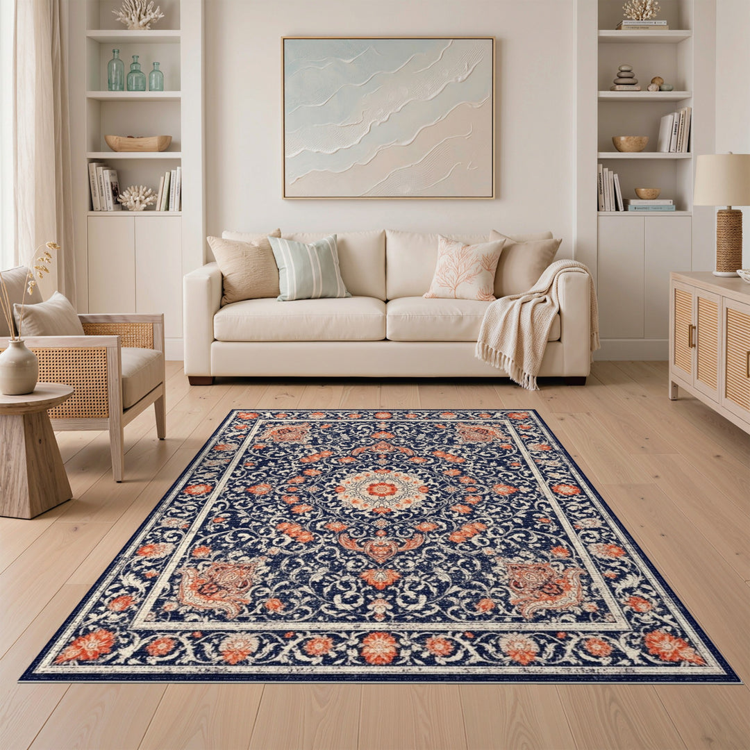 Navy Blue Traditional Persian Area Rug