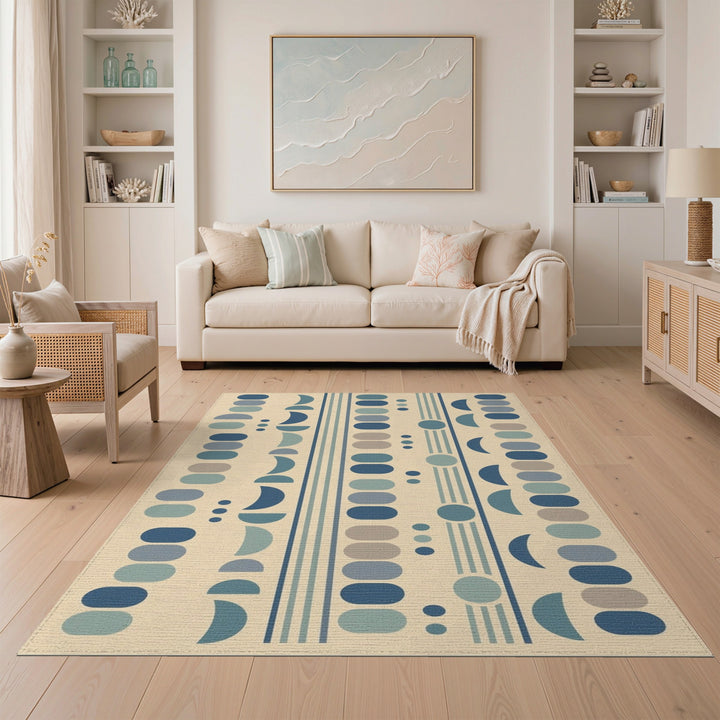 Blue Teal Geometric Oval Area Rug
