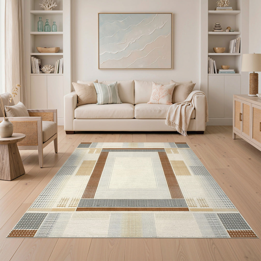 Brown Geometric Frame Area Rug