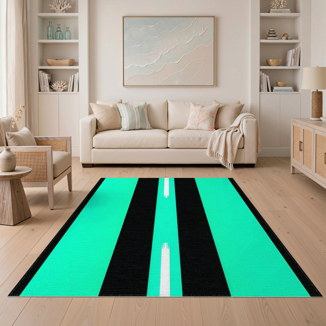 Bold Teal Striped Geometric Area Rug